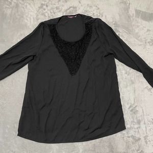 Supre Long‎ Sleeve Tee Shirt w/Frill Floral Trim Small Black NO MATERIAL TAG